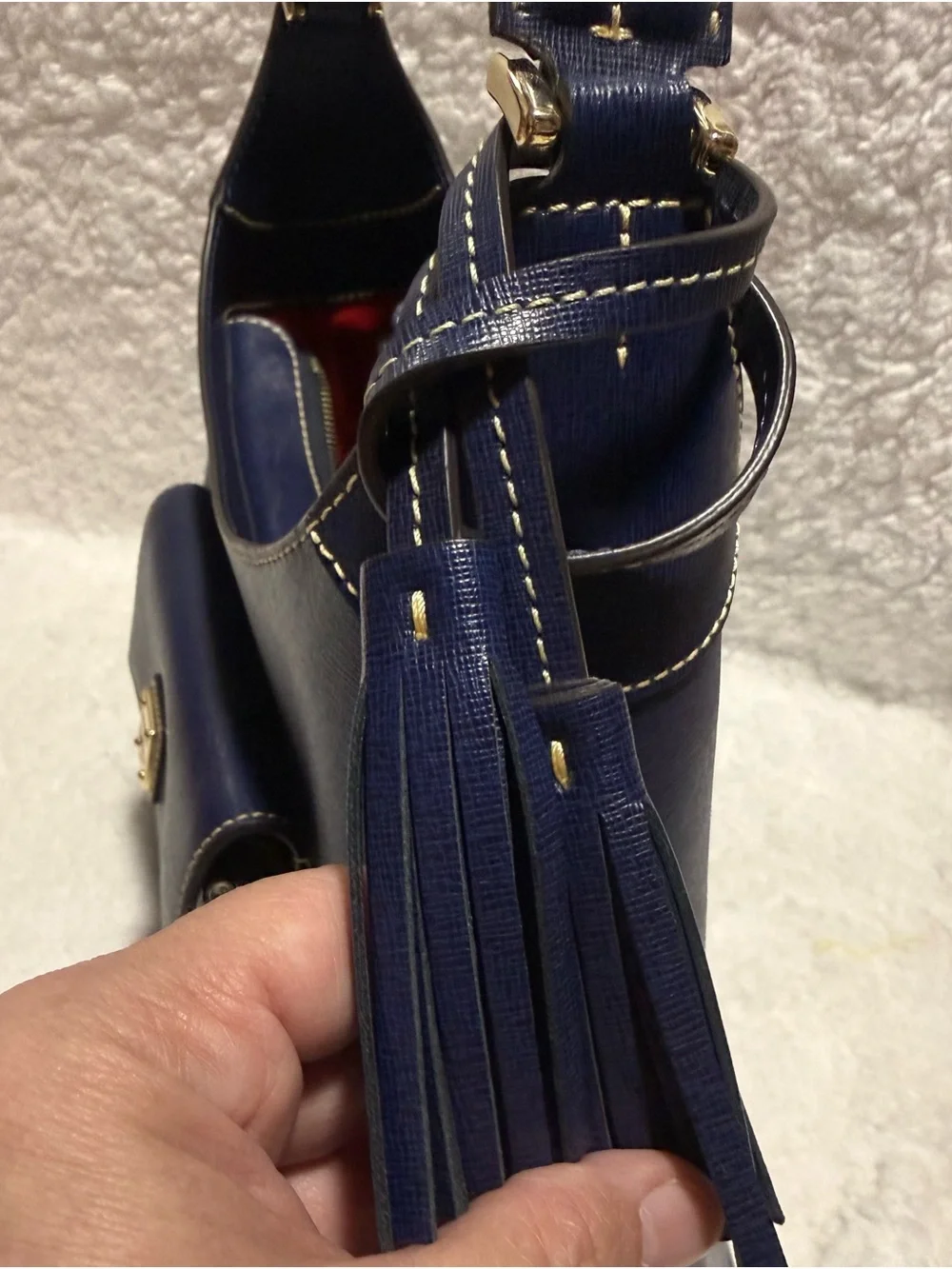 Dooney & Bourke Marine Blue Leather Hobo Bag with Tassel
